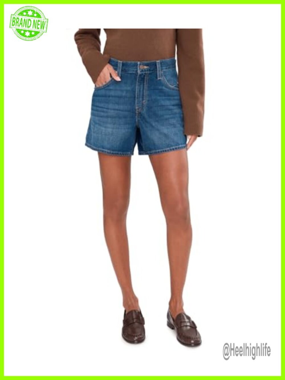 Mid-Thigh High Rise Cinchable Waist Jean Shorts Loose Fit
